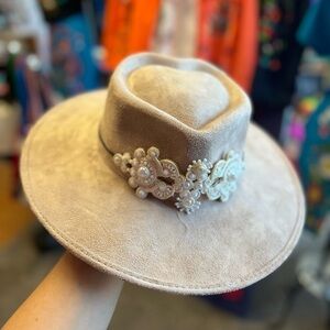Elegant Women's Beige Hat with Pearl Detailing